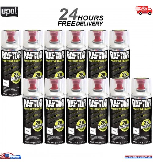 12 X UPOL RAPTOR 2K TOUGH BED LINER U-POL PROTECTOR 400ML AEROSOL - WHITE